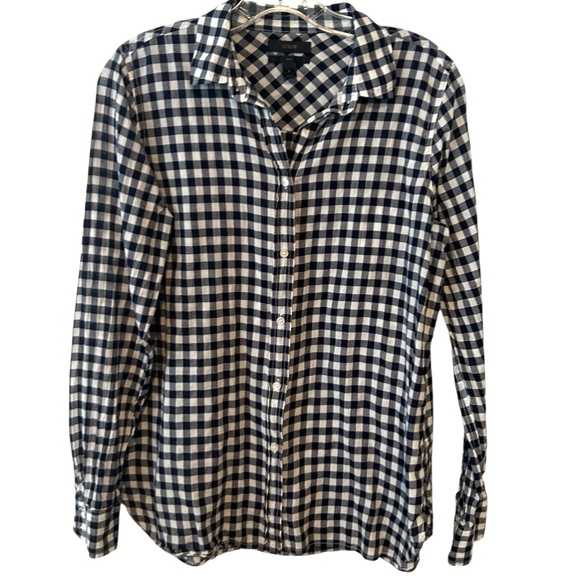 J. Crew Tops - J. Crew Women's Navy and White Gingham Classic Fit Boy Shirt in Size 6